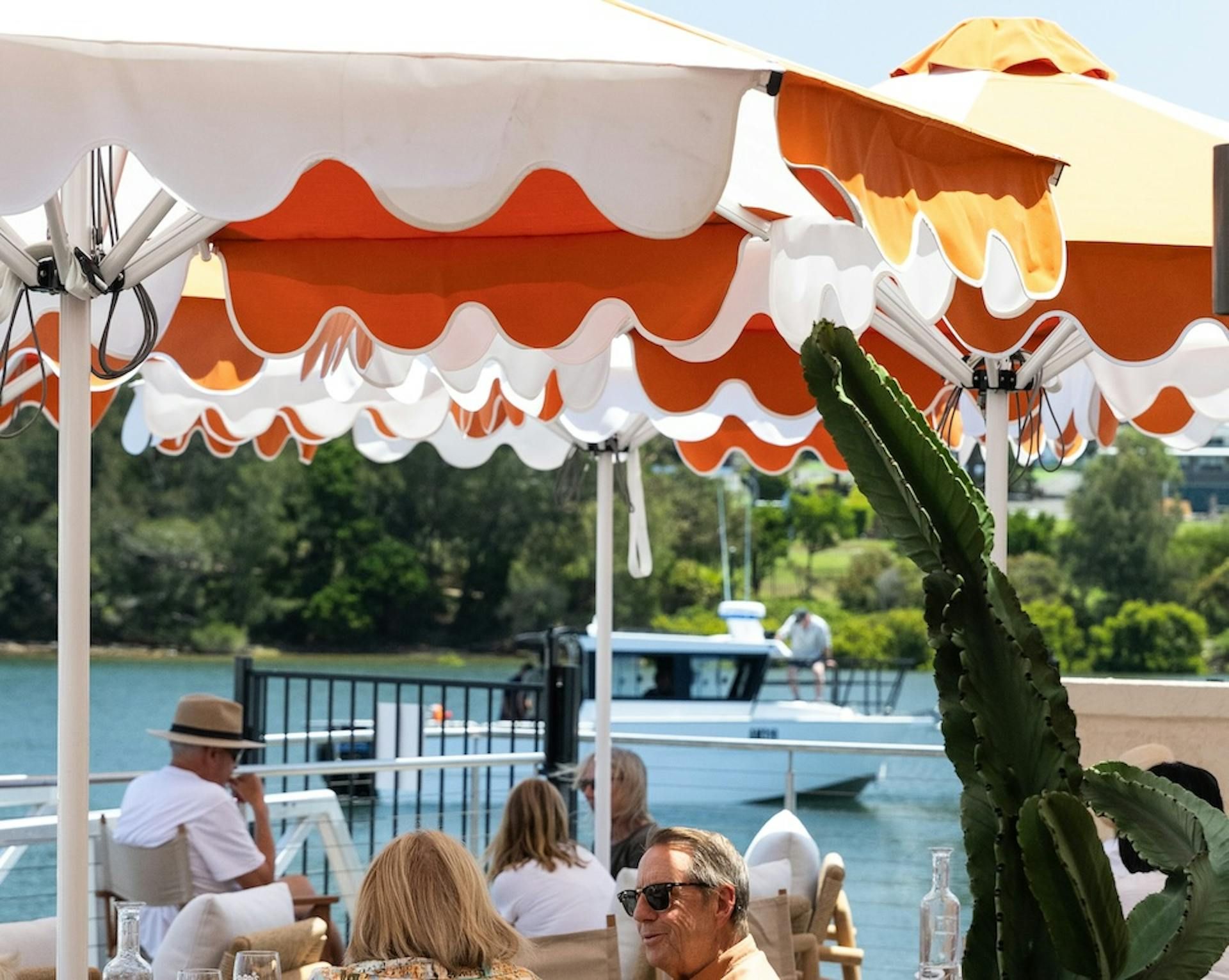 Lunch under the orange and white umbrellas at Pippis Cronulla